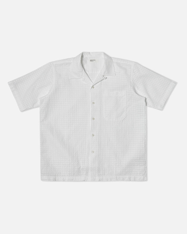 UNIVERSAL WORKS CAMP SHIRT IN WHITE DELOS COTTON 