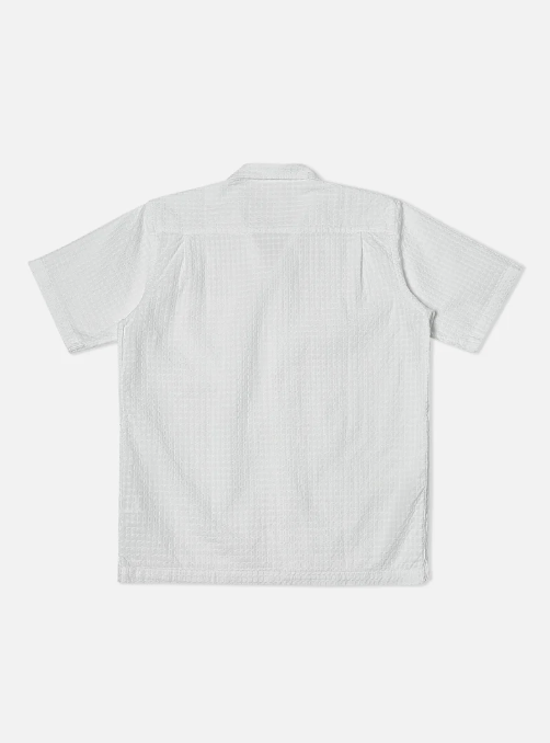 UNIVERSAL WORKS CAMP SHIRT IN WHITE DELOS COTTON