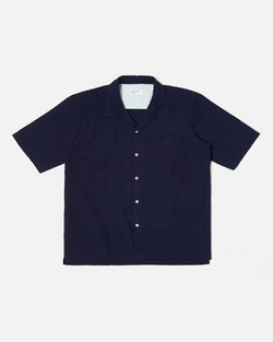 UNIVERSAL WORKS CAMP SHIRT IN INDIGO SEERSUCKER