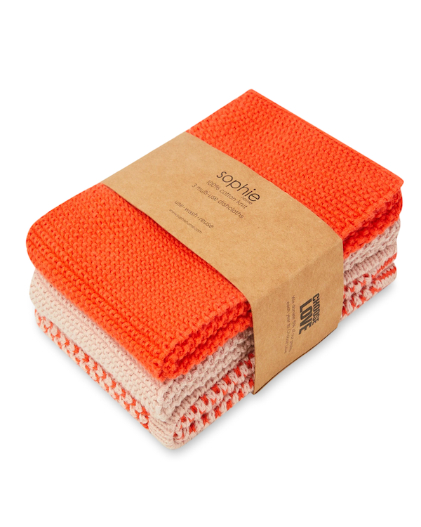 SOPHIE HOME REUSABLE DISHCLOTHS IN RED & PINK MIX 