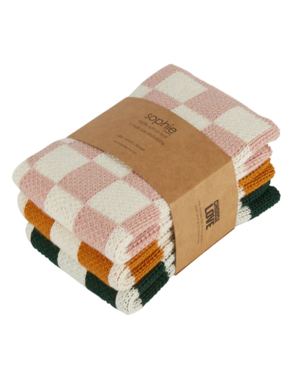 SOPHIE HOME REUSABLE DISHCLOTHS PINK CHECK