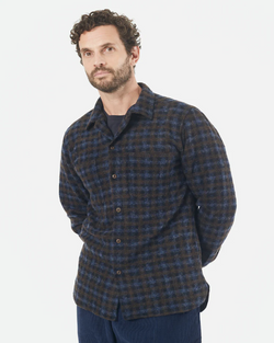 UNIVERSAL WORKS WORK SHIRT IN BROWN/SKY CHEQUERED FLEECE