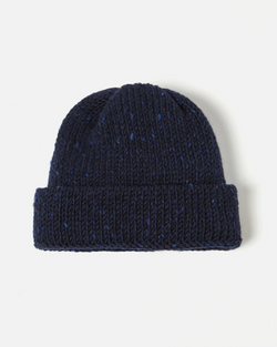 UNIVERSAL WORKS SHORT WATCH CAP IN NAVY MARL KILCARRA WOOL