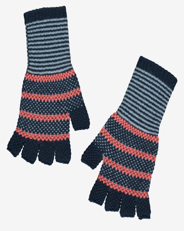 QUINTON CHADWICK TUCK STITCH FINGERLESS GLOVES IN TEAL AND CORA