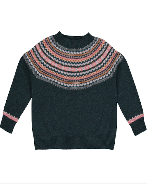 QUINTON CHADWICK FAIRISLE JUMPER IN TEAL WITH AQUA, PINK AND GINGER