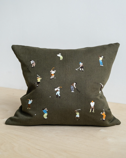 FINE LITTLE DAY GOLFERS EMBROIDERED CUSHION & INNER