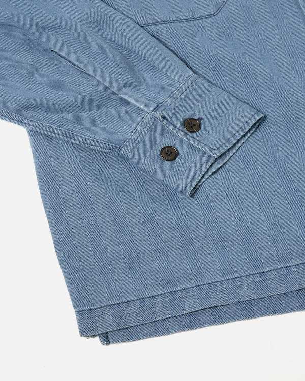 UNIVERSAL WORKS L/S UTILITY SHIRT IN WASHED INDIGO HERRINGBONE DENIM