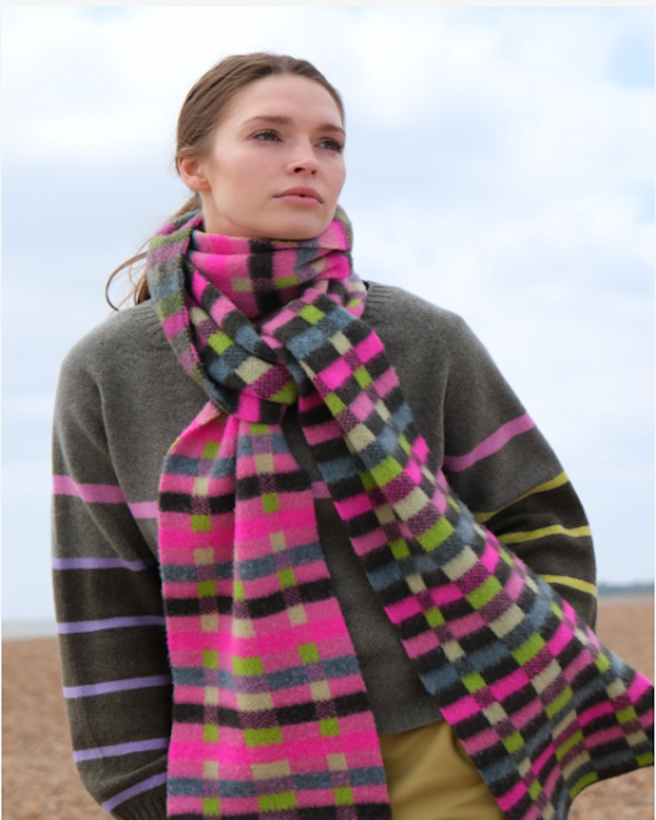 QUINTON CHADWICK LONG BRUSHED SCARF IN COCHINEAL COLOURS