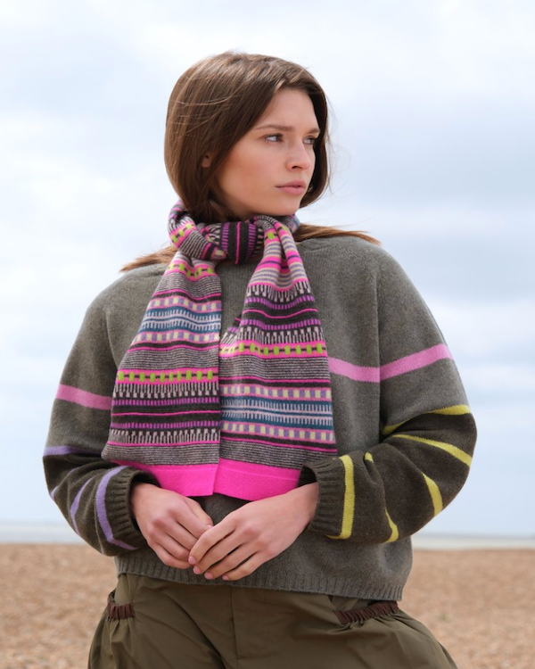 Quinton Chadwick 
Small stripe scarf in cochineal colours 