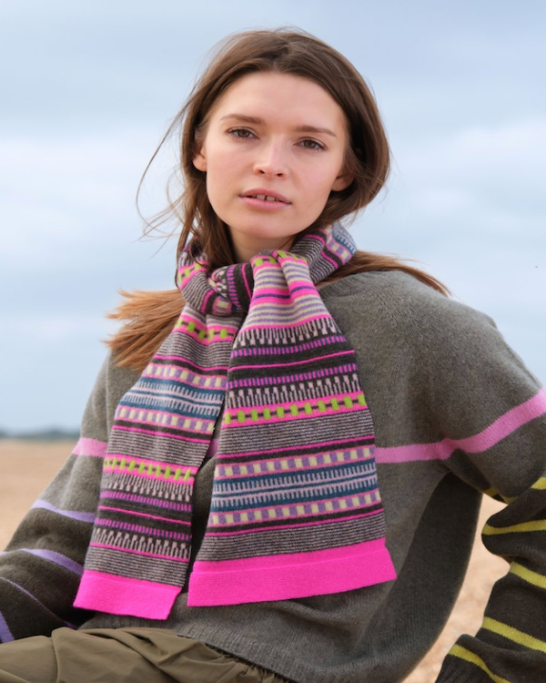 QUINTON CHADWICK SMALL STRIPE SCARF IN COCHINEAL COLOURS