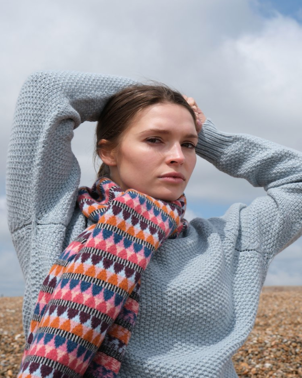 QUINTON CHADWICK ON FELTED JACQUARD SCARF IN CHARLESTON COLOURS