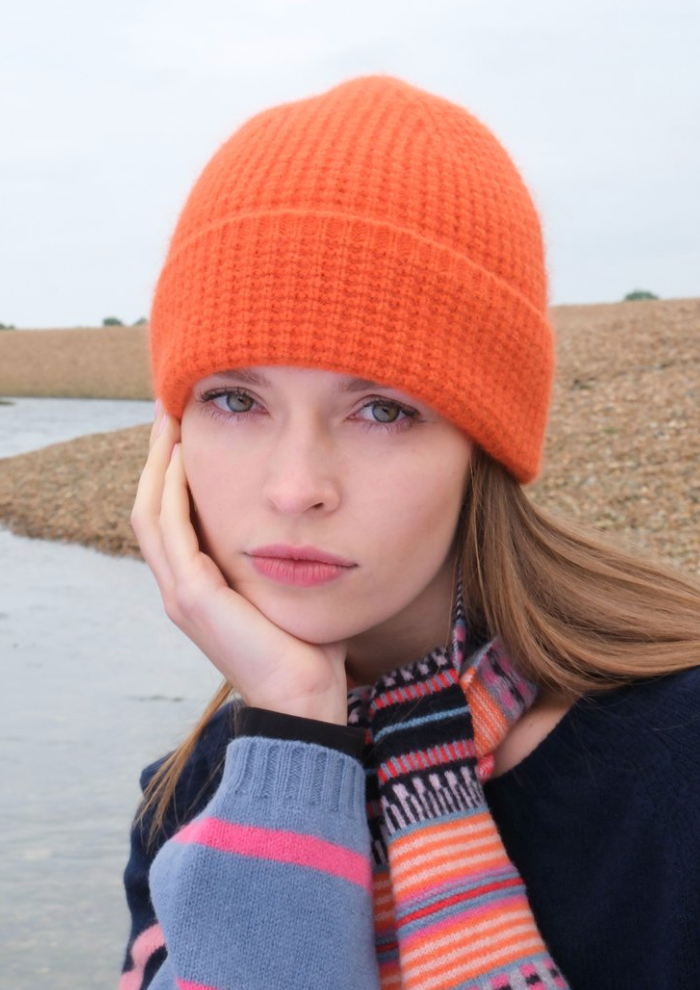 QUINTON CHADWICK BRUSHED BEANIE HAT IN CLEMENTINE