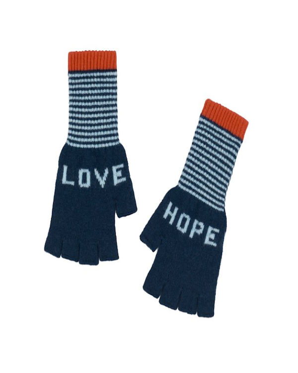 QUINTON CHADWICK FINGERLESS LOVE HOPE GLOVES IN TEAL & EMBER