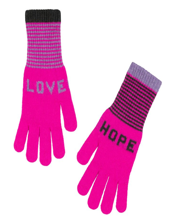 QUINTON CHADWICK LOVE HOPE GLOVES IN FLURO PINK WITH LILAC AND BERRY