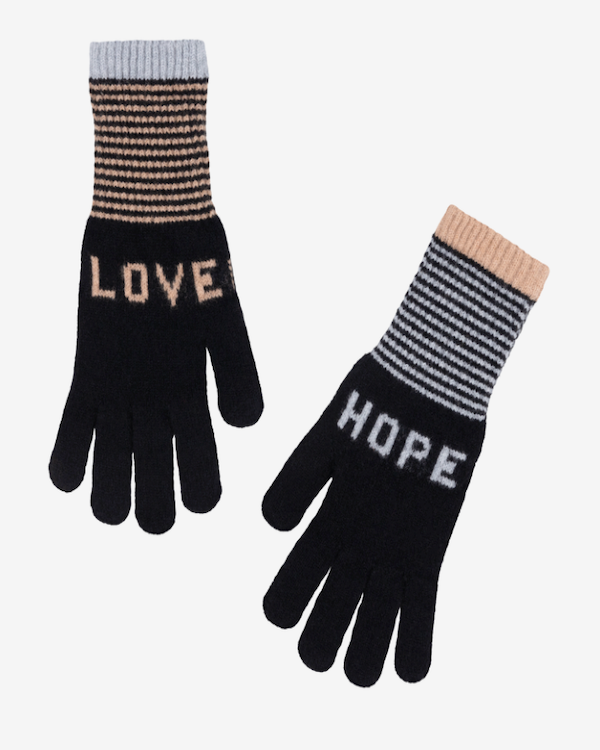 QUINTON CHADWICK LOVE HOPE GLOVES IN BLACK & TAUPE & GREY