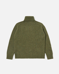 UNIVERSAL WORKS ROLL NECK IN GREEN RECYCLED TWEED KNIT