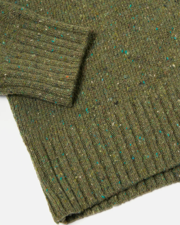 UNIVERSAL WORKS ROLL NECK IN GREEN RECYCLED TWEED KNIT