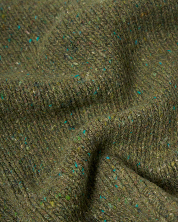 UNIVERSAL WORKS ROLL NECK IN GREEN RECYCLED TWEED KNIT