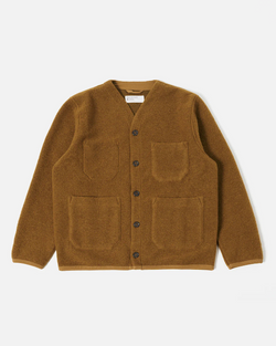 UNIVERSAL WORKS CARDIGAN IN MUSTARD WOOL FLEECE