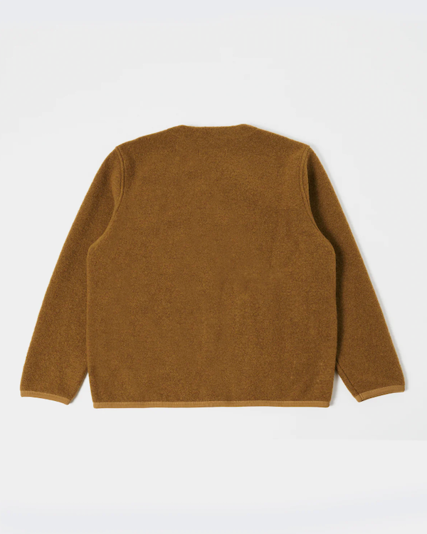 UNIVERSAL WORKS CARDIGAN IN MUSTARD WOOL FLEECE