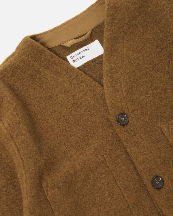 UNIVERSAL WORKS CARDIGAN IN MUSTARD WOOL FLEECE