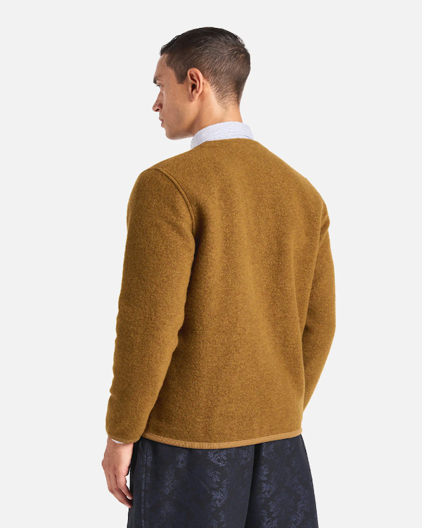 UNIVERSAL WORKS CARDIGAN IN MUSTARD WOOL FLEECE