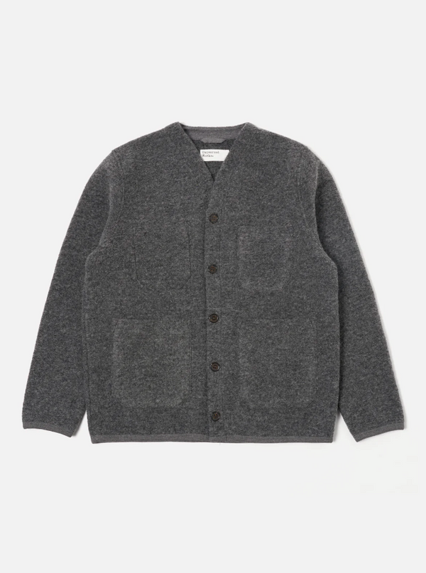 UNIVERSAL WORKS CARDIGAN IN GREY MARL WOOL FLEECE