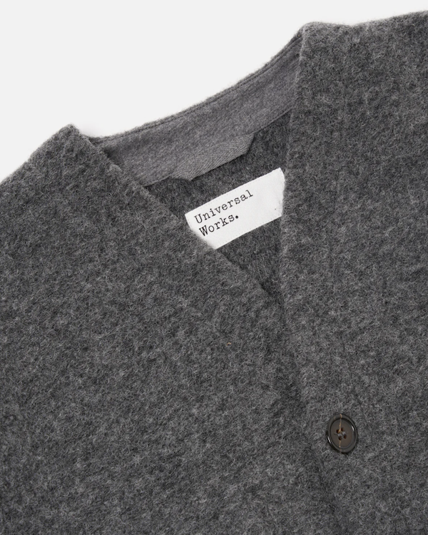 UNIVERSAL WORKS CARDIGAN IN GREY MARL WOOL FLEECE