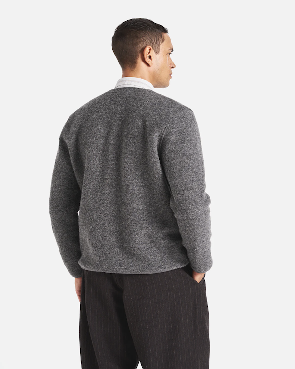 UNIVERSAL WORKS CARDIGAN IN GREY MARL WOOL FLEECE