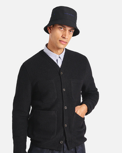 UNIVERSAL WORKS CARDIGAN IN BLACK WOOL FLEECE