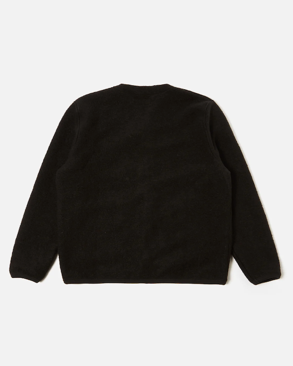 UNIVERSAL WORKS CARDIGAN IN BLACK WOOL FLEECE