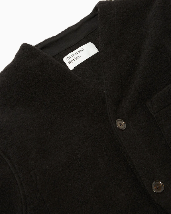 UNIVERSAL WORKS CARDIGAN IN BLACK WOOL FLEECE