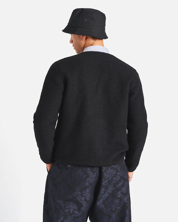 UNIVERSAL WORKS CARDIGAN IN BLACK WOOL FLEECE