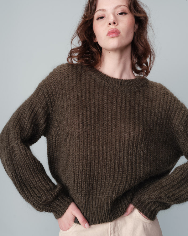 GRACE & MILA OVERSIZED KHAKI MOHAIR WOOL SWEATER