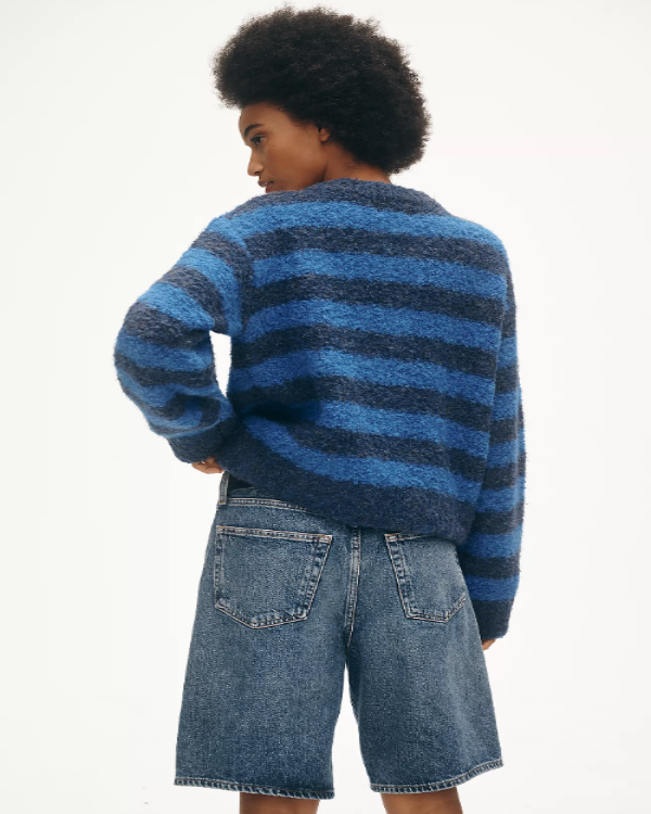 FRNCH MEGANE BLUE STRIPE BOUCLE CARDIGAN