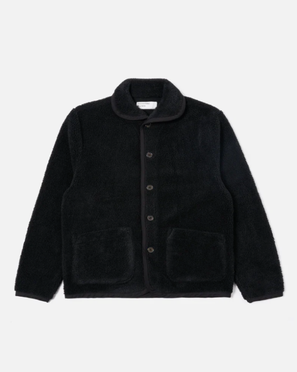 UNIVERSAL WORKS LANCASTER JACKET IN BLACK MOUNTAIN FLEECE