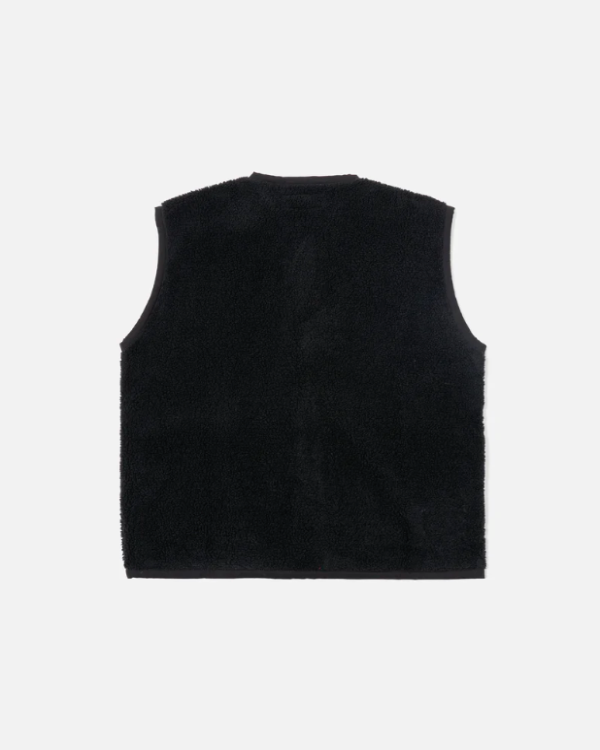 UNIVERSAL WORKS LANCASTER GILET IN BLACK MOUNTAIN FLEECE