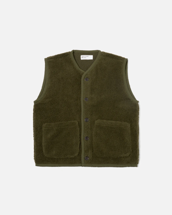 UNIVERSAL WORKS LANCASTER GILET IN GREEN MOUNTAIN FLEECE