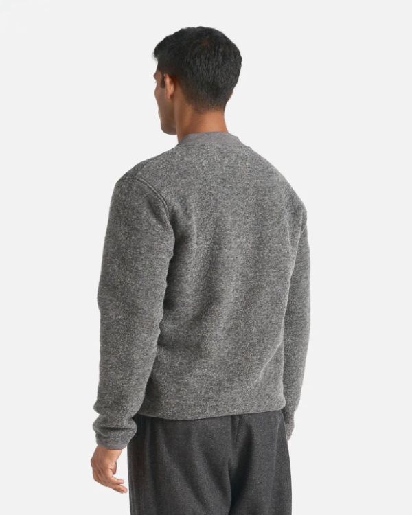 UNIVERSAL WORKS ZIP BOMBER IN GREY MARL WOOL FLEECE