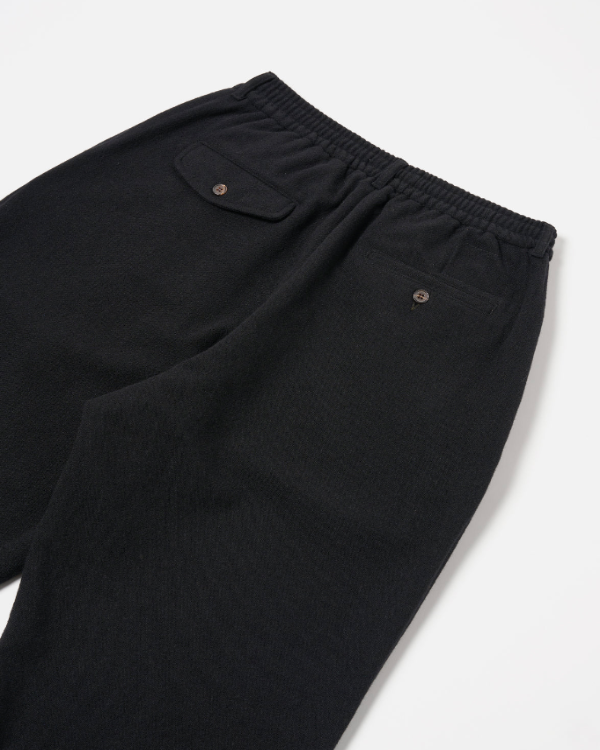 UNIVERSAL WORKS OXFORD PANT IN BLACK RECYCLED RECYCLED SOFT WOOL