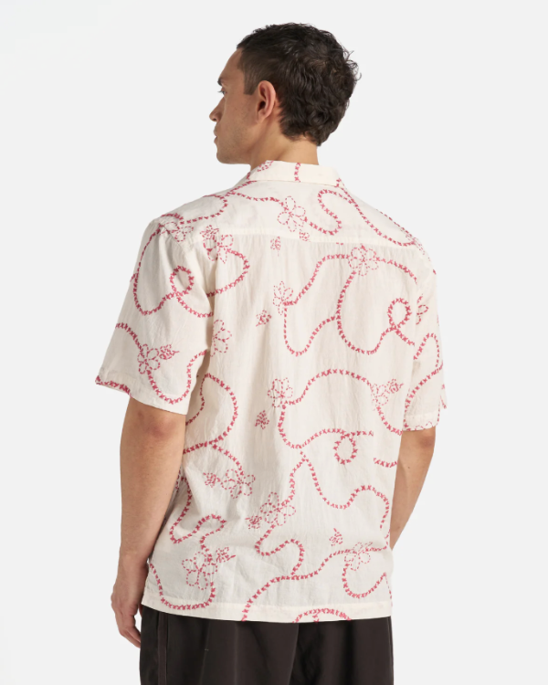 UNIVERSAL WORKS CAMP SHIRT IN ECRU TERRACOTTA KANTHA COTTON