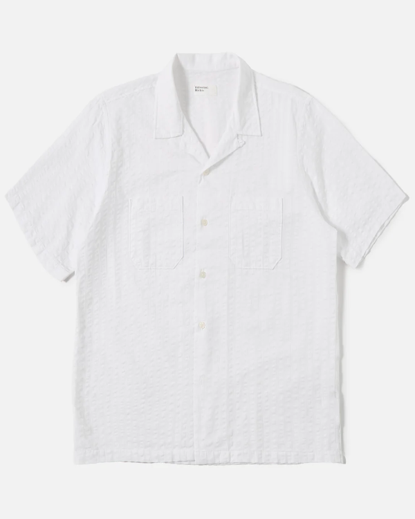 UNIVERSAL WORKS SAL ROAD SHIRT IN WHITE KOS SELF STRIPE