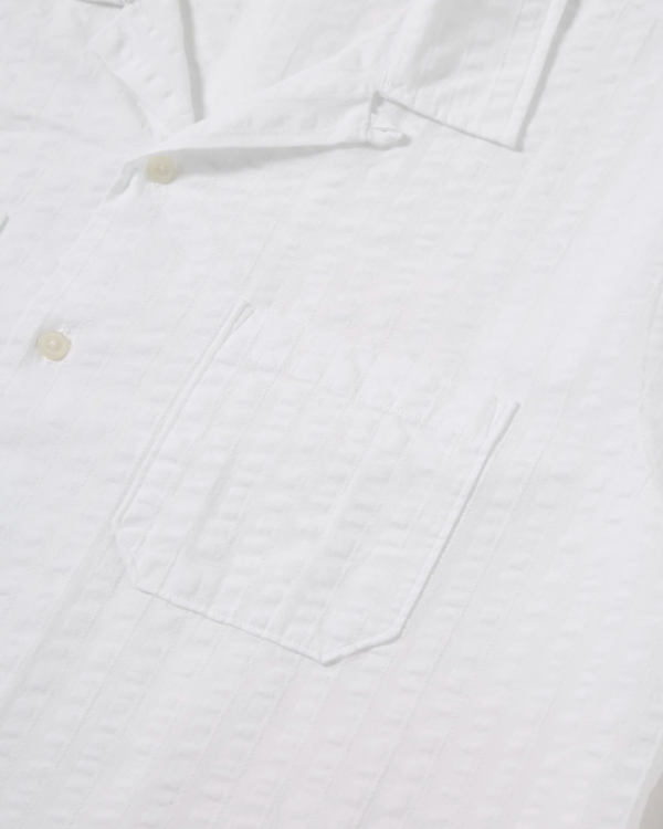UNIVERSAL WORKS SAL ROAD SHIRT IN WHITE KOS SELF STRIPE