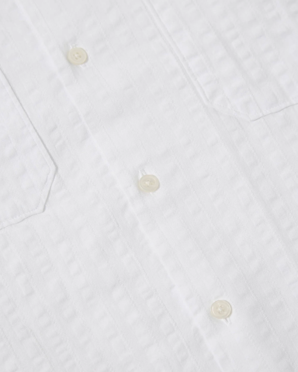 UNIVERSAL WORKS SAL ROAD SHIRT IN WHITE KOS SELF STRIPE