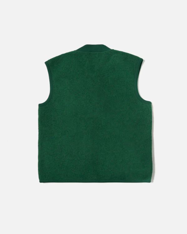 UNIVERSAL WORKS ZIP WAISTCOAT IN GREEN WOOL FLEECE