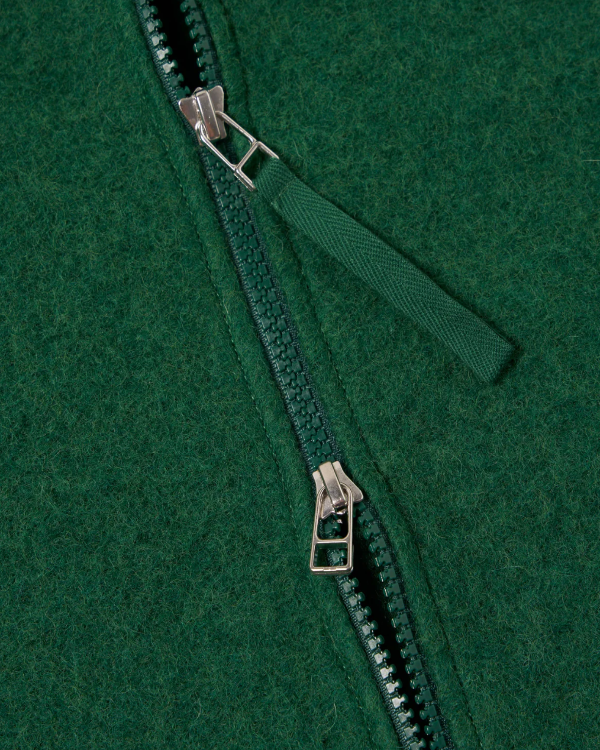 UNIVERSAL WORKS ZIP WAISTCOAT IN GREEN WOOL FLEECE