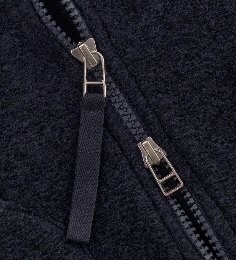 UNIVERSAL WORKS ZIP WAISTCOAT IN NAVY WOOL FLEECE