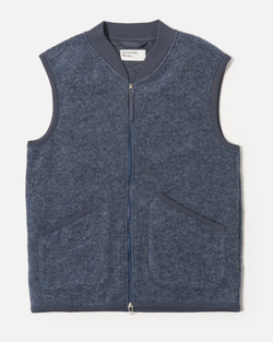 UNIVERSAL WORKS ZIP WAISTCOAT IN SLATE BLUE WOOL FLEECE