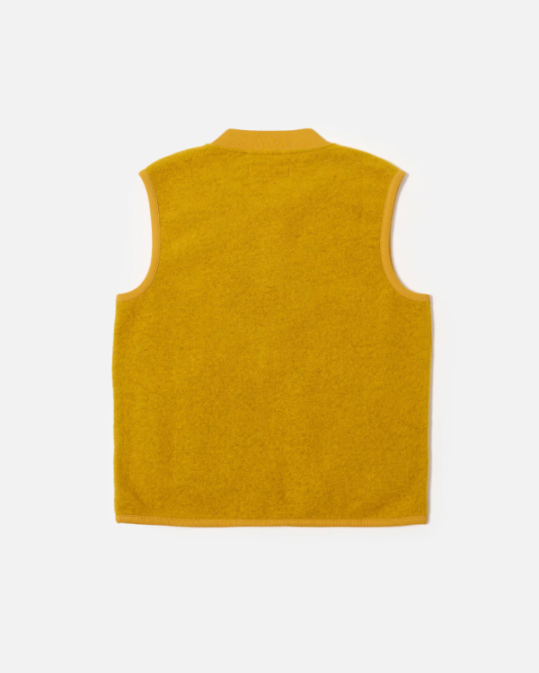 UNIVERSAL WORKS ZIP WAISTCOAT IN YELLOW WOOL FLEECE
