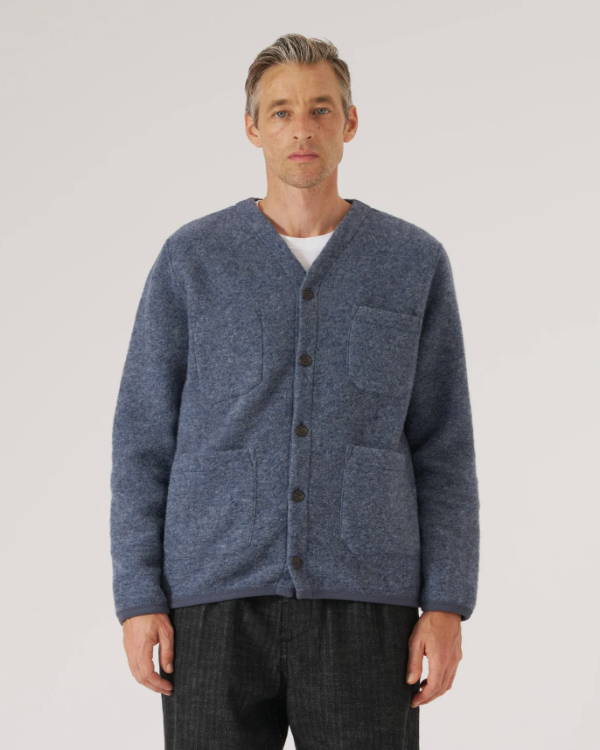 UNIVERSAL WORKS CARDIGAN SLATE BLUE WOOL FLEECE